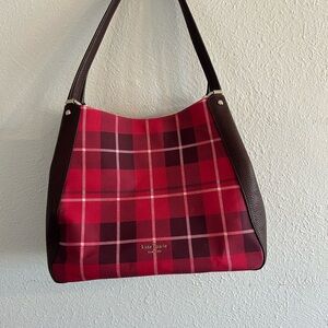 Kate Spade Burgundy and Pink Plaid Shoulder Bag